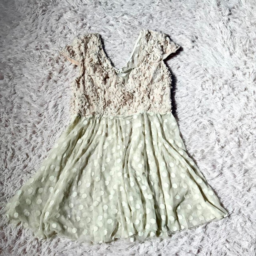 Rosette Polka Dot Sheer Fairy Coquette Delicate Feminine Layering Tunic Womens L